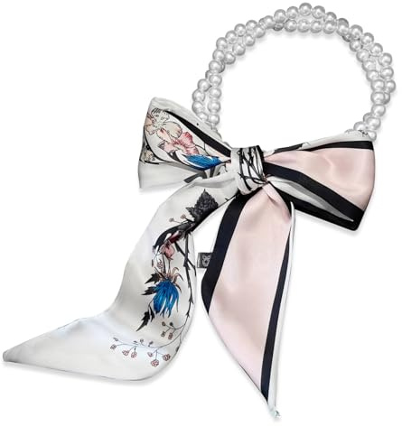 LumiSyne Bufanda De Seda Collar Mujer Chica Flaco Larga Pañuelo De Cuello Con Collar De Perlas Estampado Flores Patrón Letras Rayas Decoración Bufanda De Cuello Corbata Pañuelo Cinta Banda Cabeza