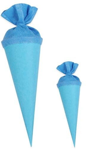 itenga Bastelschultüte Set 70cm und 35cm Geschwisterschultüte - Schultütenrohling Zuckertüte Schultüte 70cm und 35cm im Set rund mit Filzverschluss (hellblau/pazifikblau)