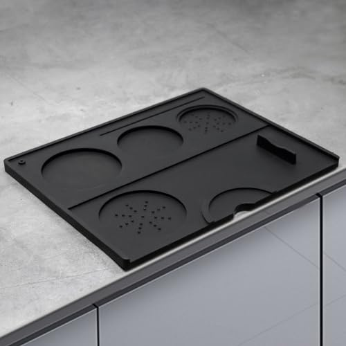 NOTSEK Tamperstation, Silikon Tamper Matte, Tampermatte 51/54/58mm, Anti-Rutsch Tamping Matte zum Schutz von Arbeitsplatten, Barista Matte für Barista Zubehör, Groß 7.87x9.84 inch, Schwarz