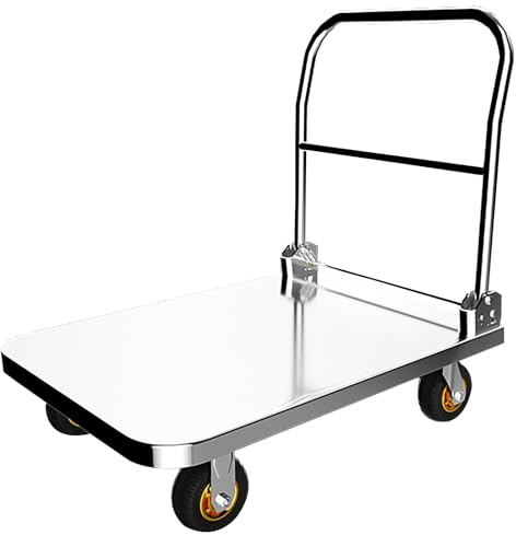 MINGYIHUI Plattformwagen Klappbarer Plattformwagen, Robuster Flachbett-handsackwagen Mit 4 Rädern, Aluminium-plattformwagen Für Garage, Gepäckkarre, Tranpost Sackkarren(Size:69 * 48)