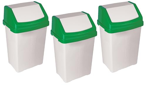 TENLITE Amazing 50L Litre Swing Bin GREEN High Grade Plastic Flip Top Lid Rectangle Space Saving Waste Recycle Dustbins Suitable For Kitchen, Office, Bathroom Rubbish Trash Refused Bins - (3)