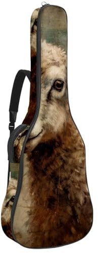 Große schöne Tasche für Akustikgitarre, wasserdicht, mit schützender Schwammschicht, mehrere Taschen, Vintage-Schaf-Muster, Mehrfarbig Nr. 02, 42.9x16.9x4.7 in, Gitarrentasche