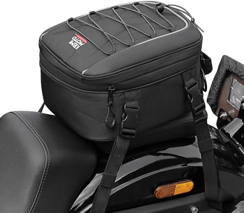 KEMIMOTO Motorrad Tasche 7-12L, wasserdichte Motorrad Hecktasche, große Kapazität, erweiterbare Satteltasche, Gepäckträgertasche, einfache Montage, schwarz