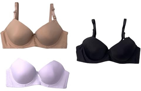 STILL 3 Pezzi Reggiseno Donna con Ferretto Coppa Preformata Imbottito Bra Push UP Fascia Spalline Rimovibili 2087 (IT, Taglia della Coppa & Taglia della Fascia, C, 3, 1 Bianco + 1 Beige + 1 Nero)