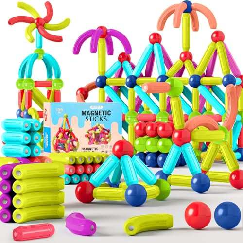 AQXONG 138 Pcs Magnetische Bausteine Spielzeug, 3D Konstruktions Spielzeug, Magnetspielzeug für Kinder, Pädagogisches Lernspielzeug, Geeignet für Jungen und Mädchen im Alter von 3 4 5 6 7 8 Jahren
