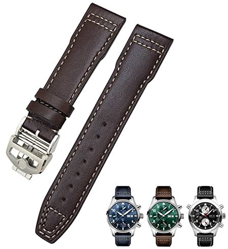 GSZCCZS 20 mm 21 mm Rindsleder-Armband, geeignet für IWC-Fliegeruhren, Portugieser-Armbänder, Mark 18, weiches blaues Armband