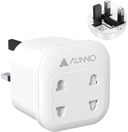 AUNNO Double Shaver Plug Adaptor UK, 2500W 2 Way Plug Adapter for Bathroom Electric Razor and Electric Toothbrush etc, 2 Pin to 3 Pin Plug Adapter with 10A Fuse