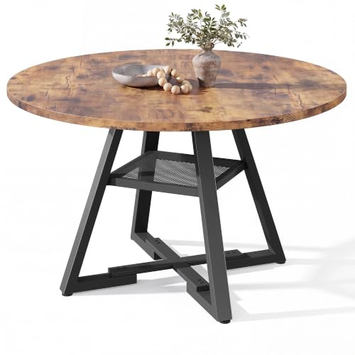 Jocoevol Round Dining Table for 4,Kitchen Dining Room Circle Dinner Pedestal Table,Space Saving Wood Kitchen & Dining Room Furniture (Vintage, 47In)