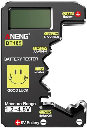 AXFEE Tester Pile, Tester Batteria Universale1.2V~4.8V/9V, Digitale Tester Batterie con Display LCD, Piccola Famiglia Tester per Batterie per Batterie (AA, AAA,1.5V, N, 9V, Batteria Bottone)