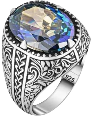 Siegelring 925 Sterling Silber Herrenring mit Mystischer Topas Oval Silberring Herren Ringe Schmuck aus echtem 925er Sterlingsilber Geschenkidee Geburtstag Vatertag mit Schachtel (65 (20,6 mm Ø))