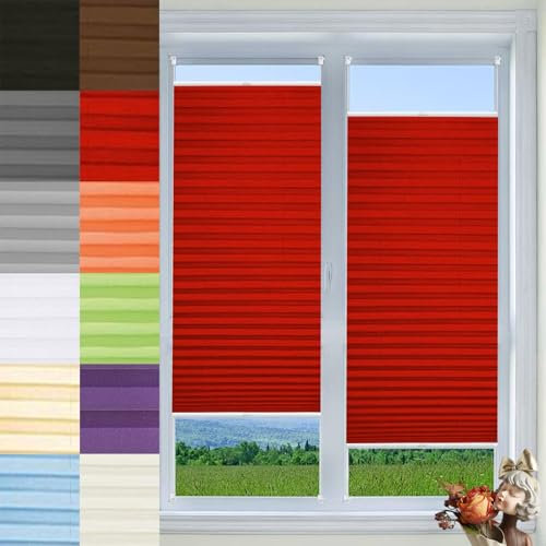 Plissee Ohne Bohren Verdunkelung 30 x 40 cm Sichtschutz Und Sonnenschutz Plise Plisee Plisse Rollo Inkl. Aller Montage-Teile für Fenster Und Tür, Rot