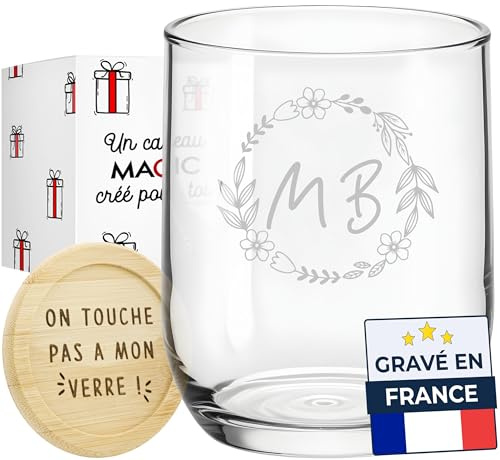 KDO MAGIC Bicchiere d’acqua personalizzati - Bicchiere Personalizzato Inciso con Nome - Calici da acqua - Idea regalo originale per uomo, donna, bambino - compleanno, festa (Modello Fiore)