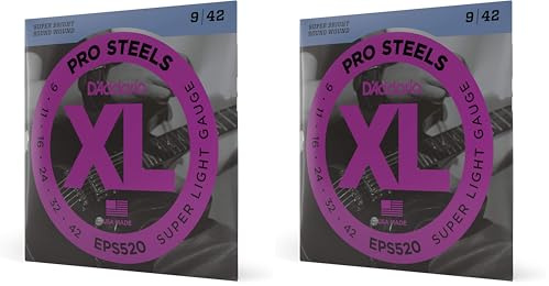 D'Addario E Gitarren Saiten | Gitarrensaiten E Gitarre | E Gitarre Saiten | Electric Guitar Strings | EPS520 XL Satz E-Gitarren-Saiten Super Light 009' - 042' (Packung mit 2)