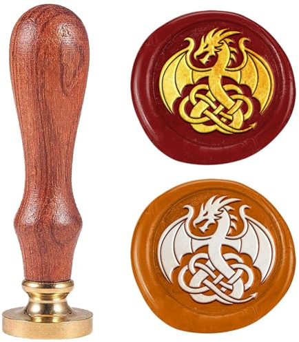 DELORIGIN Siegelwachsstempel Mit Drachen Keltischknoten 25mm Retro Siegelstempel Abnehmbarer Messingkopf Mit Holzgriff Siegelwachs Für Grußkarten Briefverpackungen Bastelarbeiten