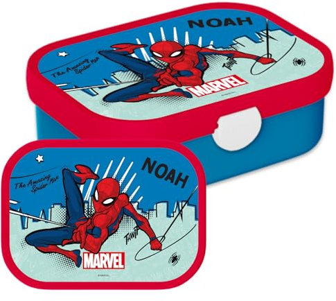 Mepal Spiderman Personalisierte Brotdose mit Namen - Bento Lunchbox für Kinder - Geeignet für bis zu 4 Butterbrote - BPA-frei & Spülmaschinenfest - 750 ml - Spiderman