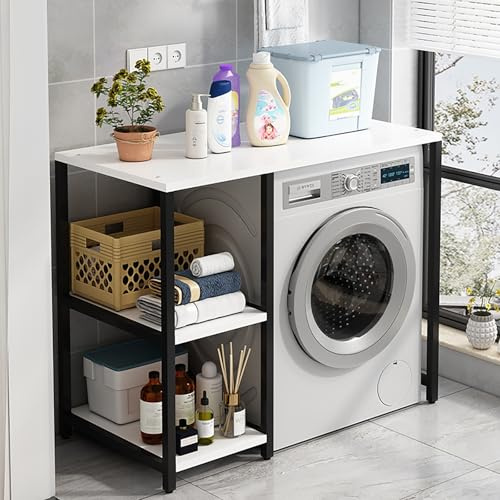 Supporto Lavatrice Asciugatrice,Scaffale Lavatrice,Mobile Porta Lavatrice E Asciugatrice,Mobile Porta Lavatrice E Asciugatrice A Colonna,Piano 3 Livelli Asciugatrice Superiore Impilabile Rack(White/bl