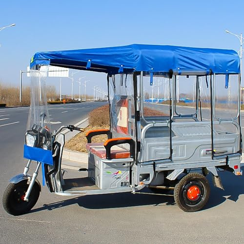 Waterproof Oxford Cloth Awning, Dustproof Electric Tricycle Frame Canopy Cover, Half Enclosed Transparent Rain Curtain, Reflective Canvas Awning, for Fit All 3-Wheel Bike(Blue,150*100cm/59*39)