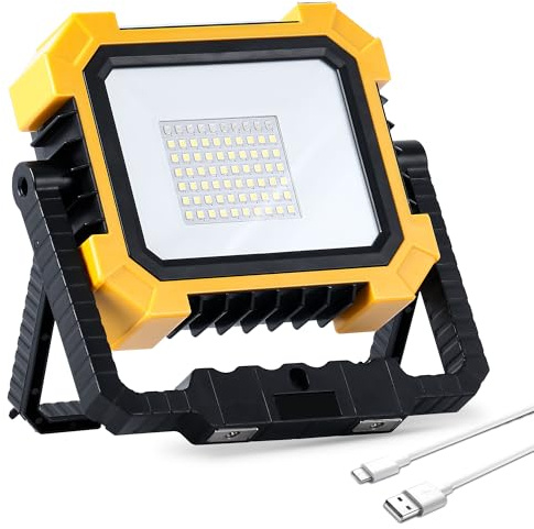 Kaitenv LED Baustrahler 10000LM, 100W Wiederaufladbare Arbeitsleuchte mit Dimmbar & 4 Modi, Akku-Starklicht für Werkstatt, Baustelle, Garage, Garten, Notfallleuchte