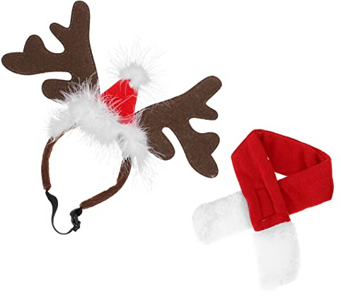 FONDOTIN Weihnachtliches Haustier mit Leichtem Atmungsaktivem Material Bestehend aus Verstellbarer Weihnachtsmütze und Hunde Schal Passend für Hunde Katzen und Kaninchen für Festtage und