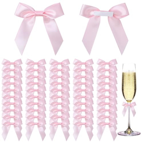 AOOSA 50 Pcs Self Adhesive Bows, 6cm Satin Ribbon Mini Bows, Pink