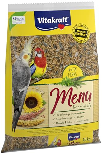 Vitakraft Menu 10 kg, Nourriture Principale pour Grandes perruches, avec vitamines, avec Complexe immunitaire Actif et Herbes (1 x 10 kg)
