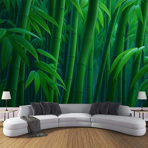 JSCWDET Papel Pintado Pared Postes Bambú Altos Hojas Verdes 250 × 175 cm Fondo De Pantalla Panorámico Paisaje Bosque Bambú Natural Papel Tapiz Decoración De Pared Para Sala De Estar Dormitorio, Verde