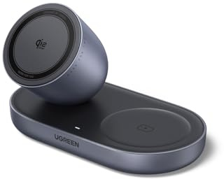 UGREEN Zapix Qi2 Certitied 25W for MagSafe Charger, 2-in-1 Wireless Charger Stand Magnetic Fast Charging Station Compatible with iPhone 17/16/15/14/13/12, AirPods 4/3/2/Pro 3/2-Grey