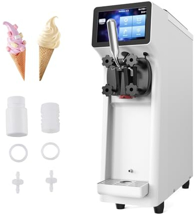AnyDoor Commercial Ice Cream Maker Machine 1000W 2.7 to 4 Gal/H Single Flavor Soft Serve Ice Cream Machine Pre-cooling Auto Clean LCD Touch Screen Soft Serve Maker for Snack Bar Restaurants