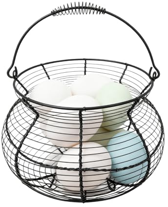 Cesta de huevos de gallina, soporte de almacenamiento tejido vintage, con asa, soporte para huevos de gallina, para frutas, verduras, picnic, granja, jardín, Pascua