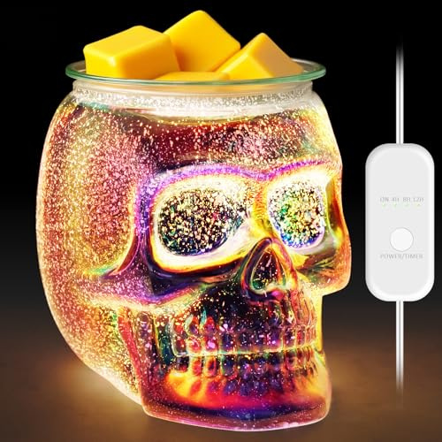 Maromamix Candle Wax Melt Warmer with Timer- Electric 3D Glass Skull Wax Melter for Scented Wax Melts, Candle Wax Warmer Lamp for Home Fragrance, Home Décor & Gifts for Christmas & Women