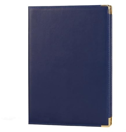 Ledermappe A4-Vertragsmappe aus PU-Leder, schützende, verstärkte Kanten, Diplomhülle, multifunktionale Eckschlitze(Dark Blue)