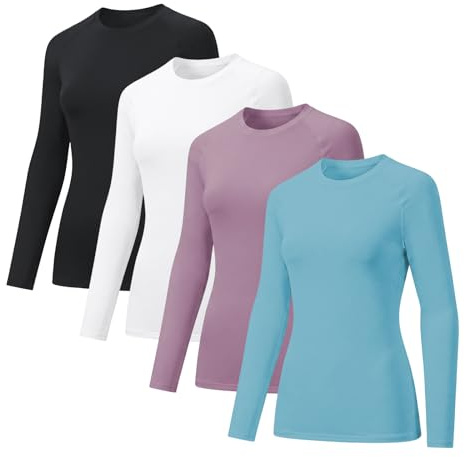VanKee 4 Pack Maglietta Compressione Donna Traspirante Asciugatura Rapida Maniche Lunghe Leggero Elastico Base Layer Shirts Yoga Fitness Funzionale Top Sportiva Tee per Corsa Formazione Jogging Viaggi