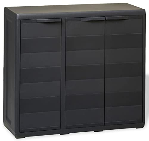 HFXHIJXQ Gartenschrank Schwarz 97x38x87 cm Kunststoff Kellerschrank mit 2 verstellbaren Böden abschließbarer Werkzeugschrank platzsparend für Garten Balkon Garage