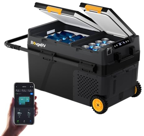 BougeRV CRD2 V2.0 40L Nevera Coche Freezer Doble Puerta Doble Zona Compresor Ruedas Asa 12V 24V 230V Frigorífico Camping Eléctrico App IPX4, -20℃~20℃ (Novedad 2026)