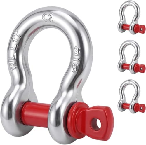 Dexpally 4 Piezas Grillete 1t, Grilletes Alta Resistencia, Acero Galvanizado En Caliente, Perno Ø 16mm, Grillete Curvo, Seguridad 6 Veces, Para Elevación, Transporte, Construcción