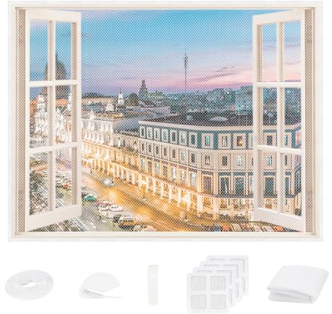Surplex 1 zanzariera per finestra, autoadesiva, 150 x 150 cm, ritagliabile, ad alta densità, con e 1 rotolo di nastro adesivo, zanzariera senza fori, per finestre (bianco)