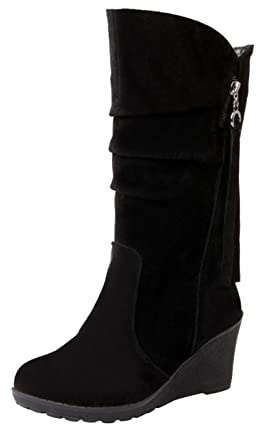 Generisch Botines Mujer Botas de tobillo 2026 Casual Show Adelgazamiento Altura Tacón Cuña Mate Cremallera Lateral Decorativa Punta Redonda Botas Medianas Dirndl Zapatos Mujer Cómodo