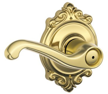 SCHLAGE F40 FLA 605 BRK Brookshire Collection Flair Privacy Lever, Bright Brass