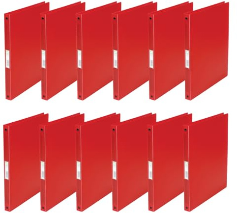 Q-Connect KF02920 Ringbuch / 12 Stück/ A4 4-Ring 16 mm/Farbe: Rot Transparent/aus Starkem Transluzente PP-Folie / 22 mm Rücken/Ringhefter Plastik/Ringordner Schmal Dünne Ordner
