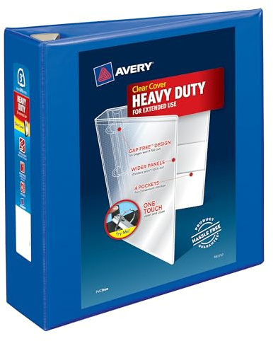 Avery Heavy-Duty View 3 Ring Binder, 3 One Touch EZD Rings, 1 Pacific Blue Binder (79811)