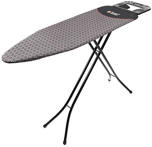 Russell Hobbs LA043153BLK Folding Ironing Board - XL Iron Rest, Compact Vertical Storage, Adjustable Height, 122 x 38cm, Anti-Slip Feet, Lightweight, Collapsible Ironing Table, Geometric Pattern
