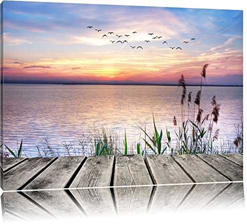 Pixxprint Steg mit Ausblick aufs Meer, Größe: 60x40cm, Leinwandbild, fertig gespannt, Wandbild, Dekoration, Kunstdruck, kein Poster
