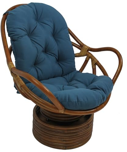 Blazing Needles Solid Twill Swivel Rocker Polyester Chair Cushion, 48 x 24, Indigo