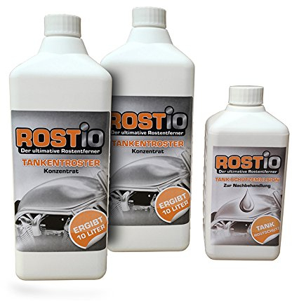 ROSTIO Tankentroster Set 2L + 500ml Tank-Schutzemulsion – Entroster-Konzentrat 1:10 verdünnbar – für Tanks bis 20L – entfernt Rost vollständig – Schutzfilm gegen Flugrost – Tankpflege & Sanierung