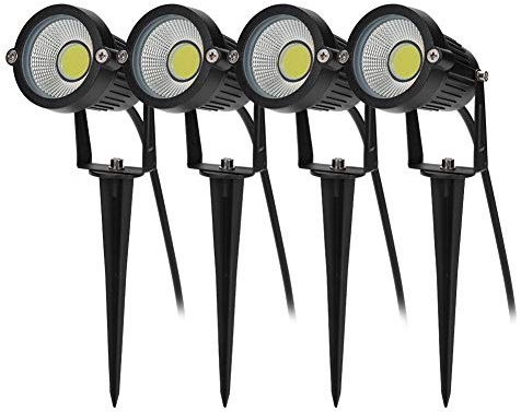 BLOOMWIN 4PCS Foco Proyector Exterior Foco COB LED con Estaca Lámpara Luz Blanco Frío IP65 220V 5W Impermeable LED Bombilla Exteriores para Jardín Aire Libre Césped Patio Decoración