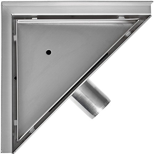 VILSTEIN© Duschrinne, Dreieck, Befliesbar, 20x20 cm, Siphon mit Geruchsstop und Haarsieb, Dreieckig, Edelstahl Ablaufrinne, Bodenablauf, Duschablauf, Komplettset mit Bodenbefestigung