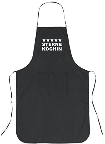 Geschenke mit Namen Grillschürze, Chefkoch mit Aufdruck 5 STERNE KÖCHIN, schwarz, aus Baumwolle, One Size