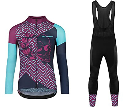 UGLY FROG Damen Frühling Radtrikot Set Fahrrad Trikot Langarm + Radlerhose Gemütlich Winddicht