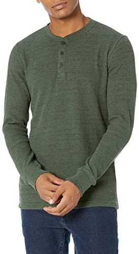 Amazon Essentials Camisa Henley de Panal de Abeja de Manga Larga con Ajuste Entallado Hombre, Verde Oliva Mezcla, XL