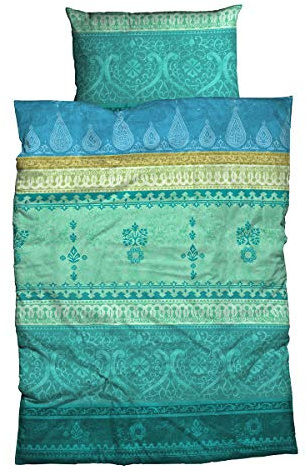 Traumschlaf Satin Bettwäsche Indi türkis – edle Ganzjahresbettwäsche aus 100% Baumwolle – seidig glatt, atmungsaktiv & hautfreundlich – 200x220 cm + 2X 80x80 cm